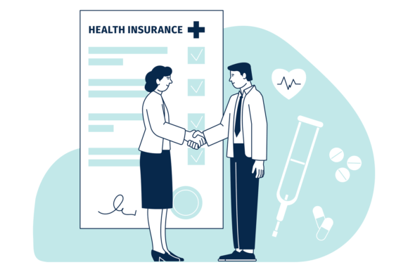 Reviewing Health Insurance Icon. Medical Contract